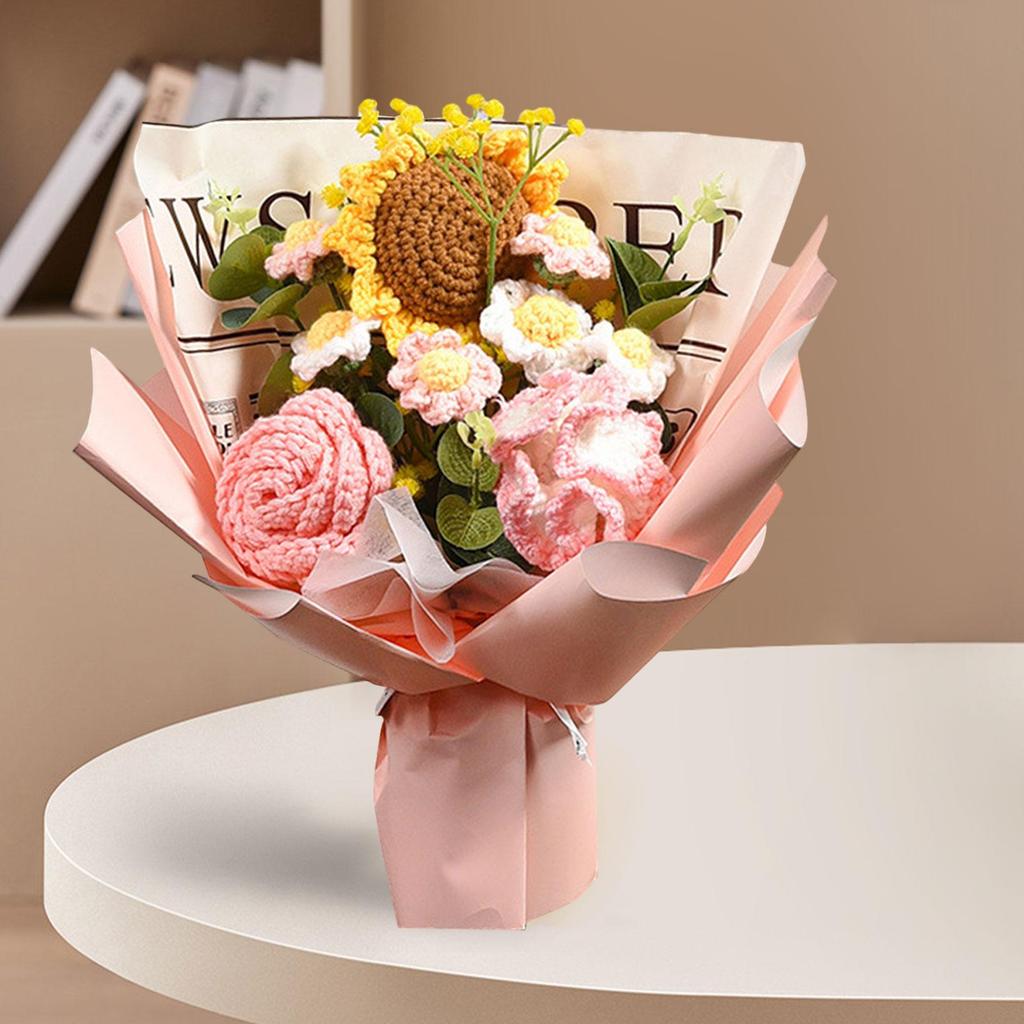 Crochet Flowers Gift Bouquet Knitting Flower Handmade Table Decoration for Home Decor Multifunctional Finished Product