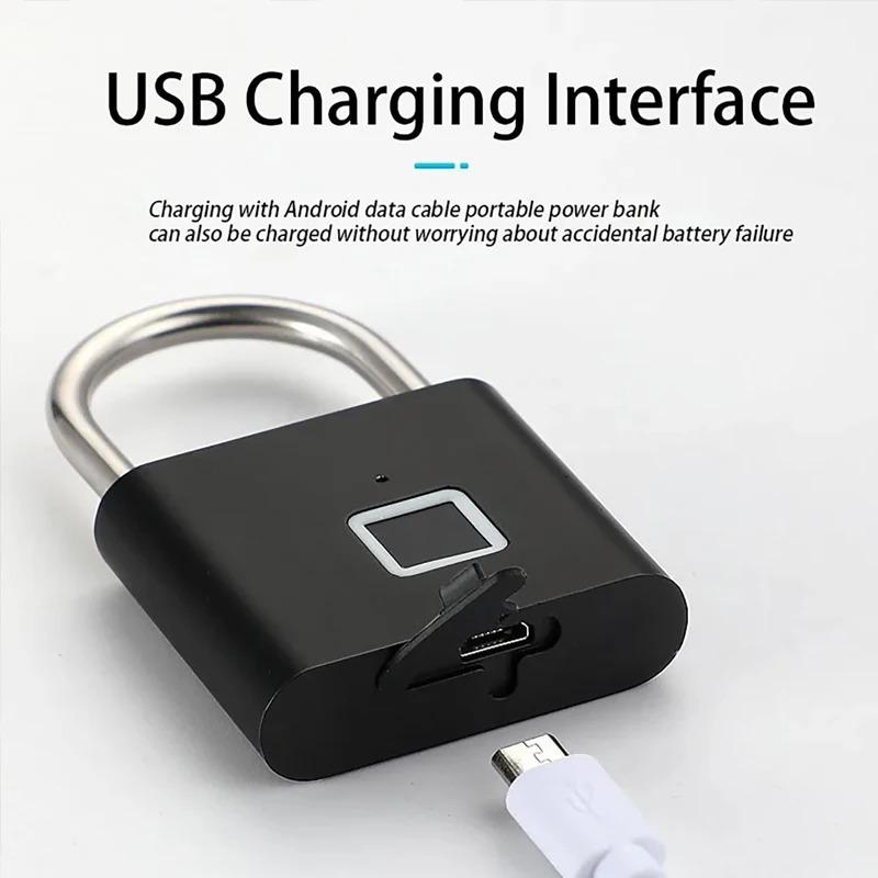 Бесключевой умный навесной замок с отпечатком пальца, USB-зарядка, замок с отпечатком пальца, водонепроницаемый дверной замок, разблокировка за 0,2 секунды, защитный навесной замок для дома