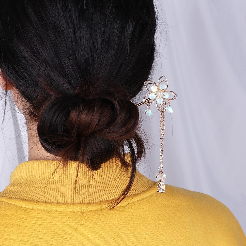 Chinese For Women Handwork Long Tassel Flower Hairpin Hanfu Hair Stick Hair Accessories Zinc Zinc Alloy