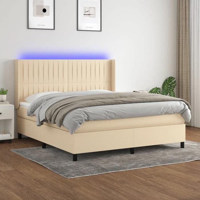 VidaXL Slat Bed Base with Mattress and LED, Upholstered Bed, Double Bed, Adult Bed for Interior Bedroom, 3138498