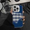 Корейский Ins Чехол для телефона в синюю полоску и клетку для iPhone 17,16,15,14,13,12,Pro,XS,Max,Plus,Mini,SE Белый Конфетный Матовый Ударопрочный Чехол