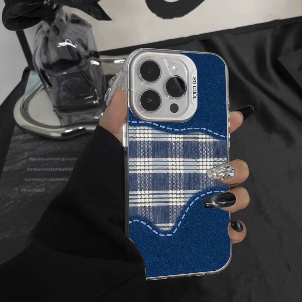 Корейский Ins Чехол для телефона в синюю полоску и клетку для iPhone 17,16,15,14,13,12,Pro,XS,Max,Plus,Mini,SE Белый Конфетный Матовый Ударопрочный Чехол