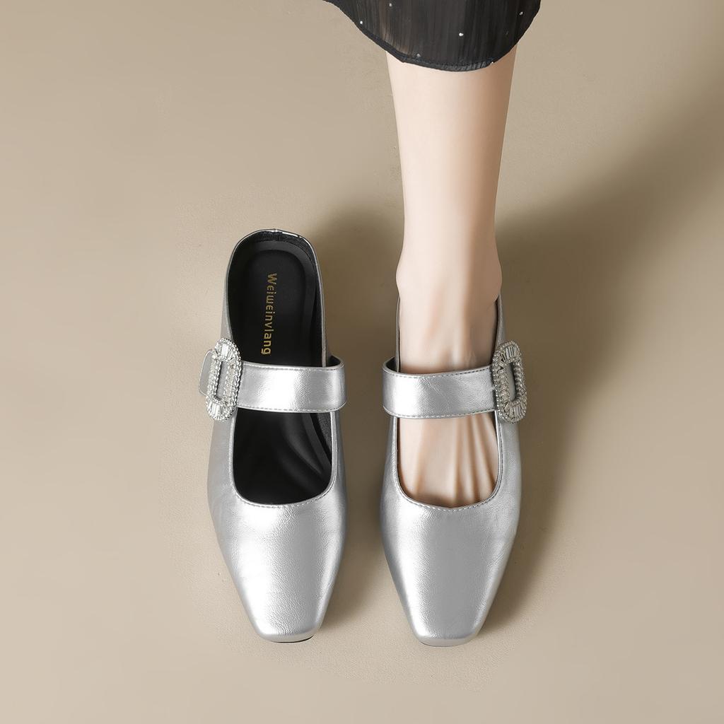 Летом 2025 года новые французские туфли Мэри Джейн с квадратным носком и стразами класса люкс, на платформе с внутренней высотой подъема и полуоткрытой пяткой