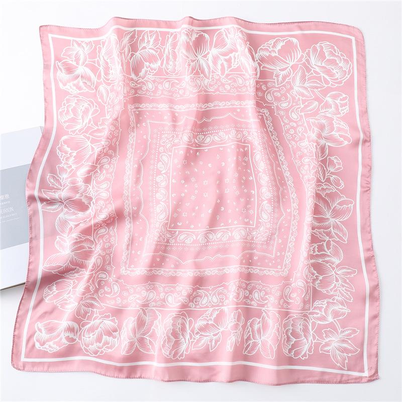 Шелковый шарф для девушки Роскошные женские шарфы для волос 70*70 см Квадратный дизайн Розовый цветочный платок на голову Летняя шаль Хиджаб Пейсли Повязка на голову