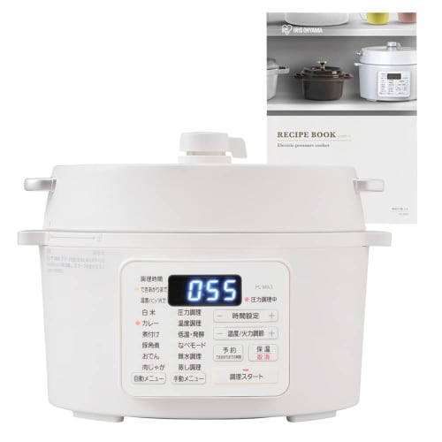 IRIS OHYAMA Electric Pressure Cooker, 3L, Serves 3-4 People, Low-Temperature Cooking, Tabletop Cooking, Scheduled Cooking Function, Recipe Book Includ