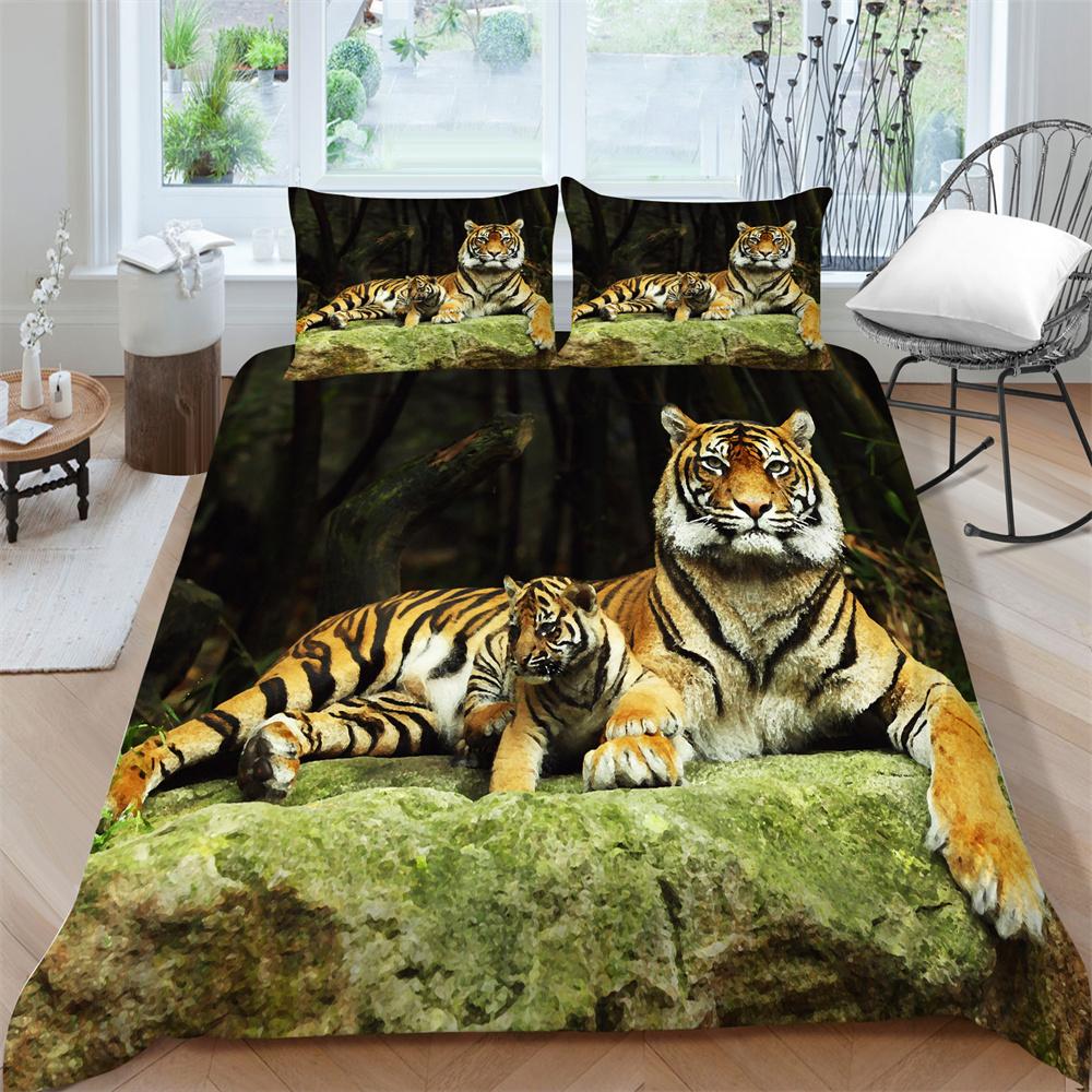 3D Tiger Printing Duvet Cover Set Luxury Bedding Cover Suit Children Teens Single Size Microfiber Comforter Cover Suit