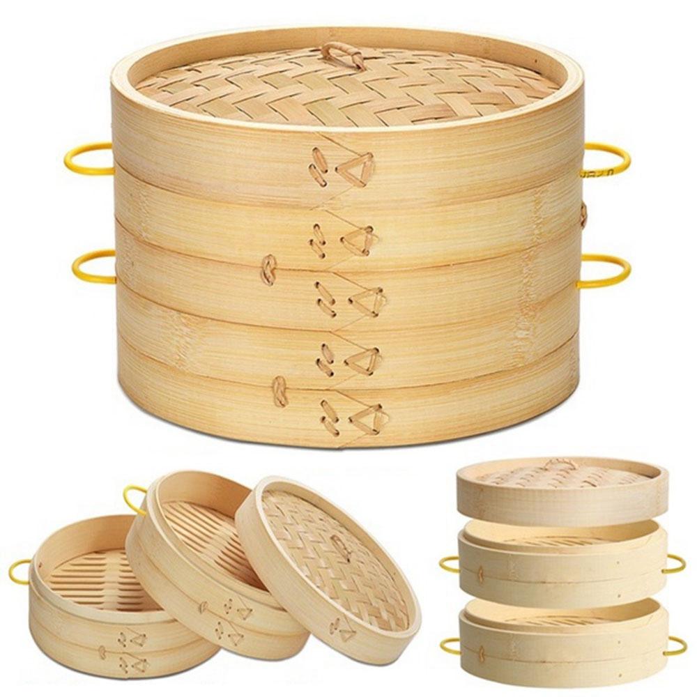 Anti-scald with Handle Fish Vegetables Buns Making Cooking Kitchen Tool Basket Bamboo Steamer Cage