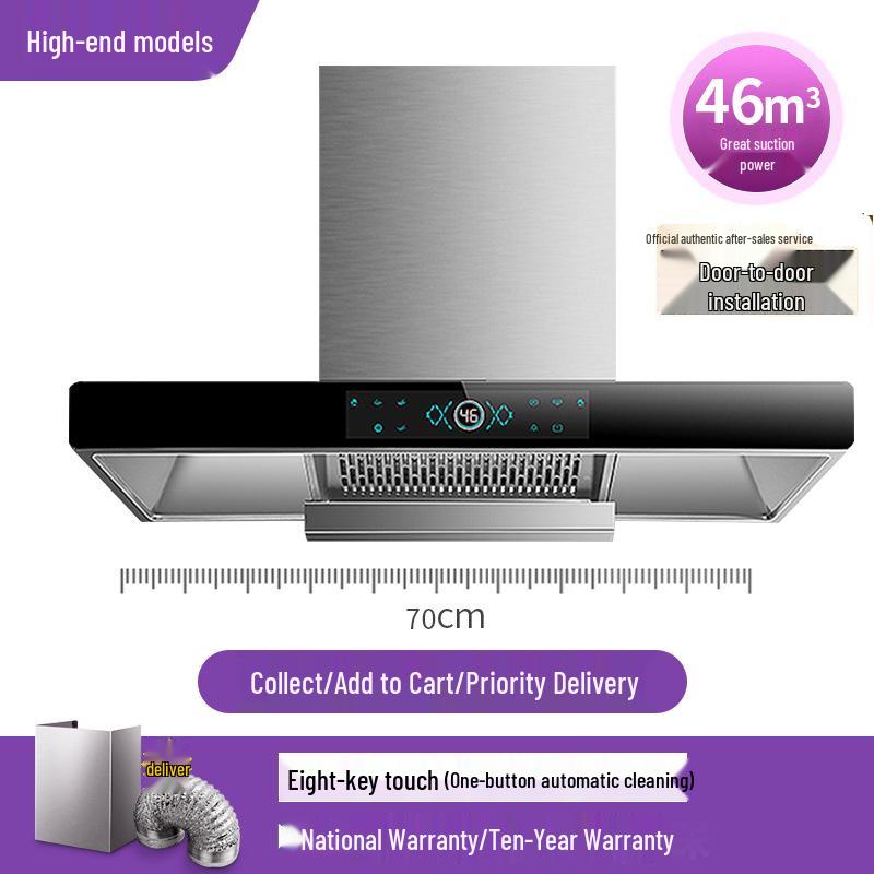 European Style High Suction Kitchen Range Hood: Top Mount T-Type with Automatic Cleaning.