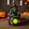 Vivid Sculpting Witch Cauldron Lamp Eerie Green Glow Durable Resin Shell Halloween Night Lantern Button Cell Battery Powered