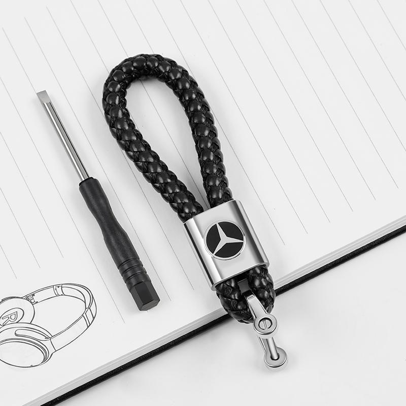 AABGT1 car inspection sticker Leather Rope for Mercedes Benz MB B/C/E Class A C200L GLC GLK CLA Hand Braided Horseshoe Buckle