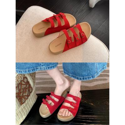 Тонкие шлепанцы из коровьей кожи на три ремешка, женская летняя обувь, круглый носок, толстая подошва, прохладные шлепанцы