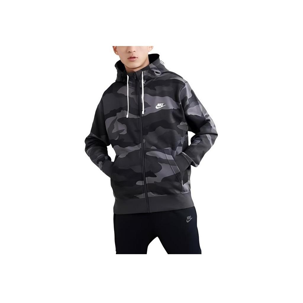 Nike Толстовка с капюшоном на молнии с камуфляжным логотипом, мужские топы, черный BV3625-021