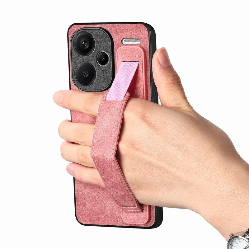 Кожаный чехол-держатель с ремешком на запястье для XiaoMi 15T 14T Pro 13T 12T 11T 10T POCO X7 Pro X6 X5 RedMi 13C 15C RedMi Note 13 12 Pro Plus 11 11S