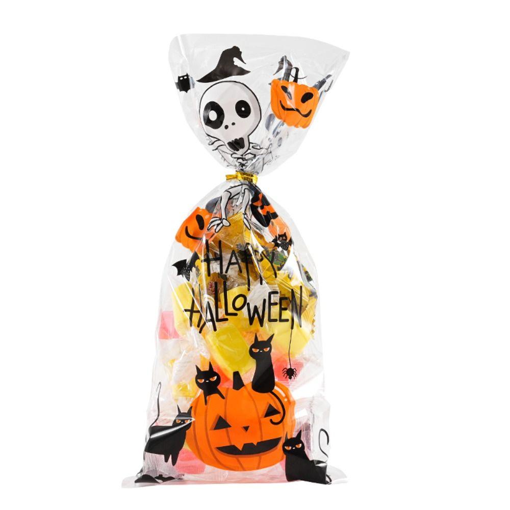 50pcs Trick or Treat Halloween Candy Bags Transparent Cellophane Pack Gift Bags  Kids Party Favors