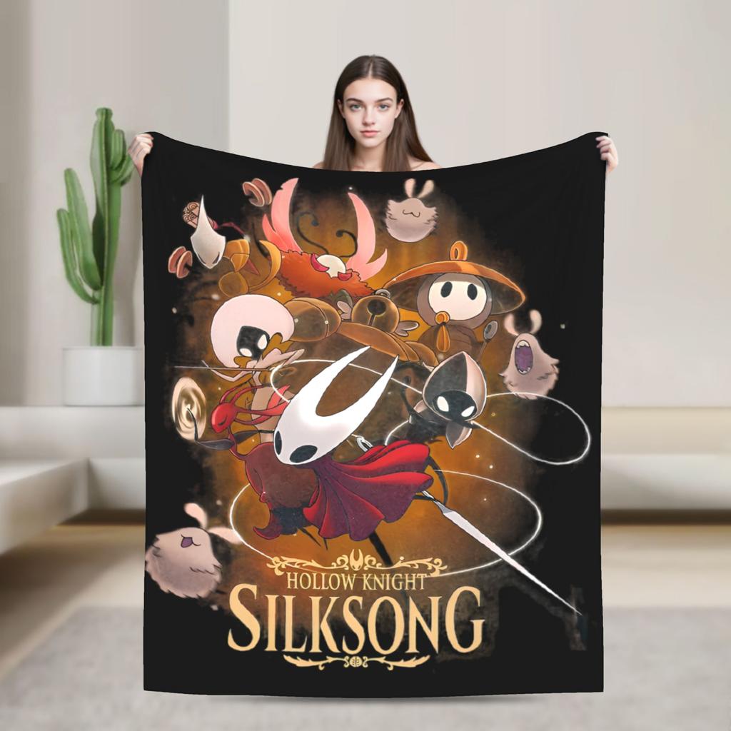 Hollow Knight Silksong Gothic Flannel Throw Fashion Blankets Indie Game for Bedspreads Knitted Fashion Blanket Office Ultra-Soft Multifuncti
