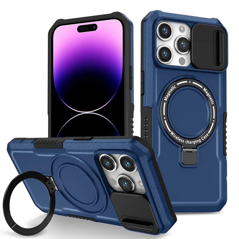 Чехол Magsafe с магнитной адсорбцией для iPhone 15 Pro Max iPhone14 Plus 13 Pro 12 11 Pro, металлический держатель, выдвижная защитная крышка для камеры