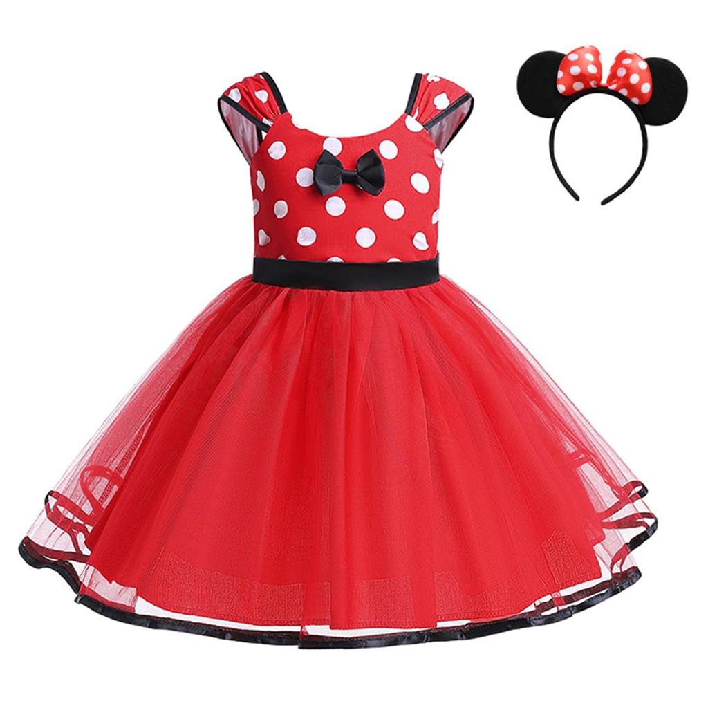 MUXIU Minnie Mouse Halloween Costume for Girls, Cute and Popular Polka Dot Skirt, Short Sleeves, Bow Tie, Party, Dance Costume, Photo Shoot,