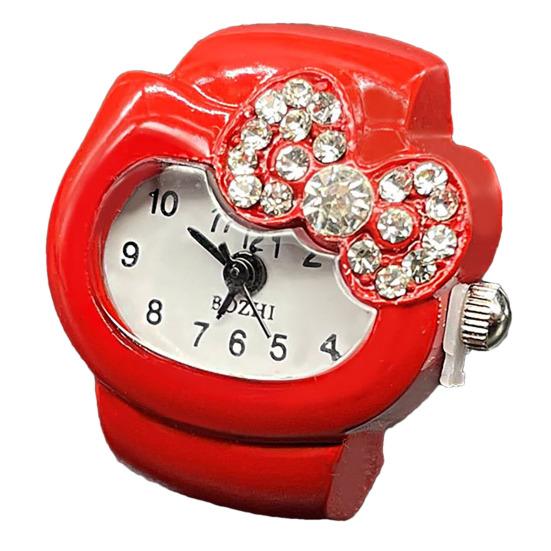 Yousheng мультфильм кошка кольцо на палец часы со стразами и бантом эластичный ремешок из нержавеющей стали женские часы кольцо на палец подарок на день рождения модные аксессуары