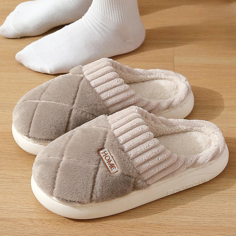 Order A Size Up Cotton Fluffy Slippers Men Home Plush Designer Winter Shoes Flats Casual Platform Fur Slides Couple Warm Soft Large Size
