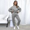 Женские повседневные спортивные костюмы осень-зима с длинным рукавом и круглым вырезом, толстовки со шнурком, комплект из двух предметов для занятий спортом