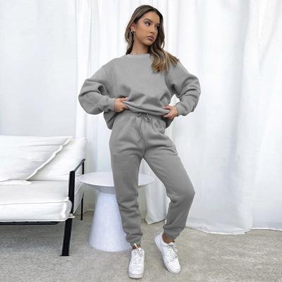 Женские повседневные спортивные костюмы осень-зима с длинным рукавом и круглым вырезом, толстовки со шнурком, комплект из двух предметов для занятий спортом
