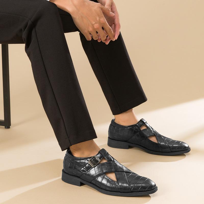 Мужская деловая повседневная обувь из искусственной кожи, летние дышащие полые сандалии, удобная пляжная обувь для мужчин