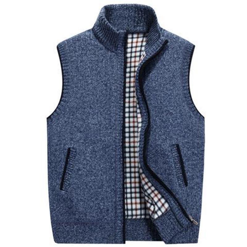 Knit Sleeveless Mens Fall Fleecelined Cardigan Vest Loosefit Casual Outerwear Vest