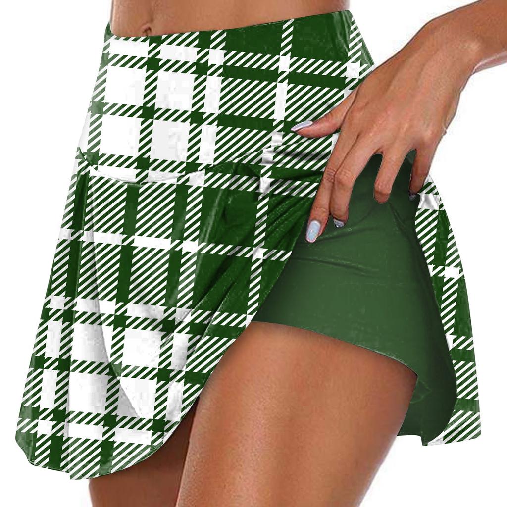 Женская спортивная эластичная теннисная юбка с принтом и высокой талией, плиссированные двухслойные леггинсы, короткая юбка