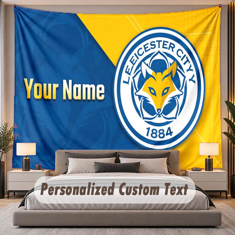 Custom Name Text Tapestry Leicester City Personalized Polyester Wall Tapestry For Bedroom And Room