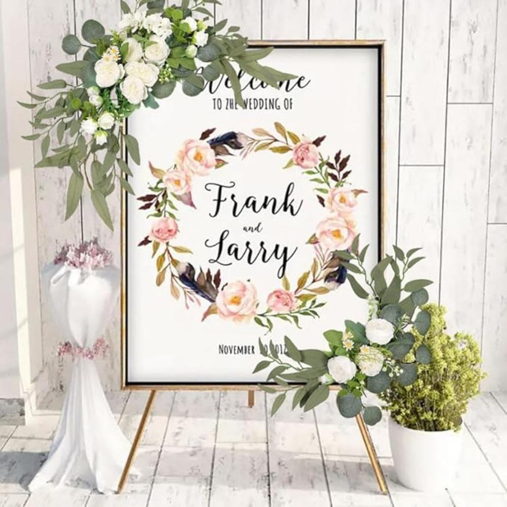 Welcome Sign Flower Swag Wedding for Wedding Party Reception Entrance Welcome Sign Artificial Silk Flowers Wall Hanging Ornament Decor