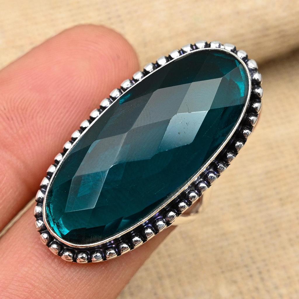 Indicolite Tourmaline Gemstone Handmade Jewelry 925 Sterling Silver Ring For Christmas