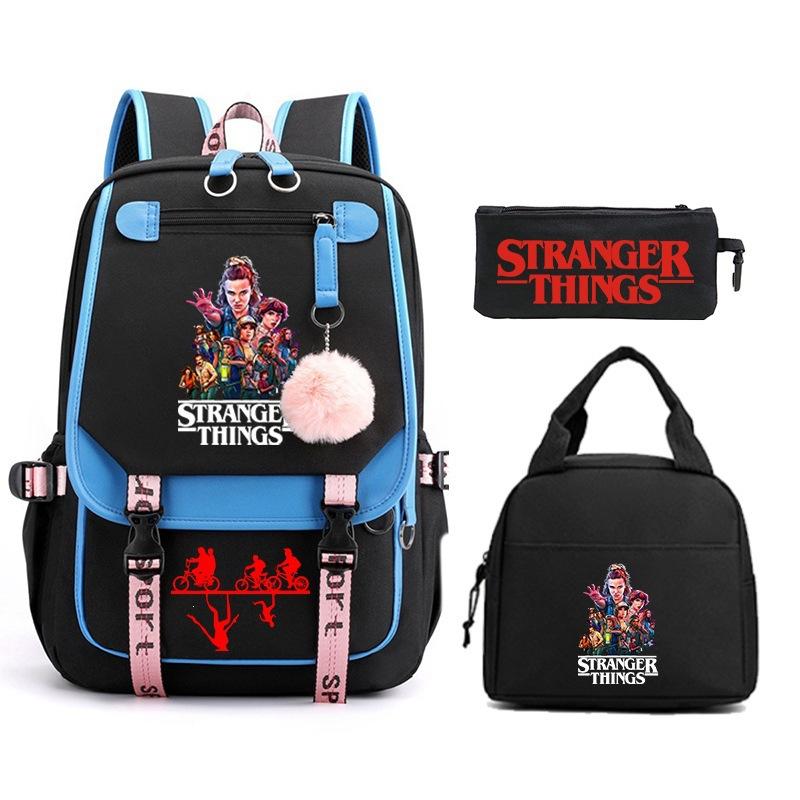Модный Детский Рюкзак Stranger Things Комбинация Три Предмета Универсальный Для Мальчиков и Девочек Студенческая Школьная Сумка