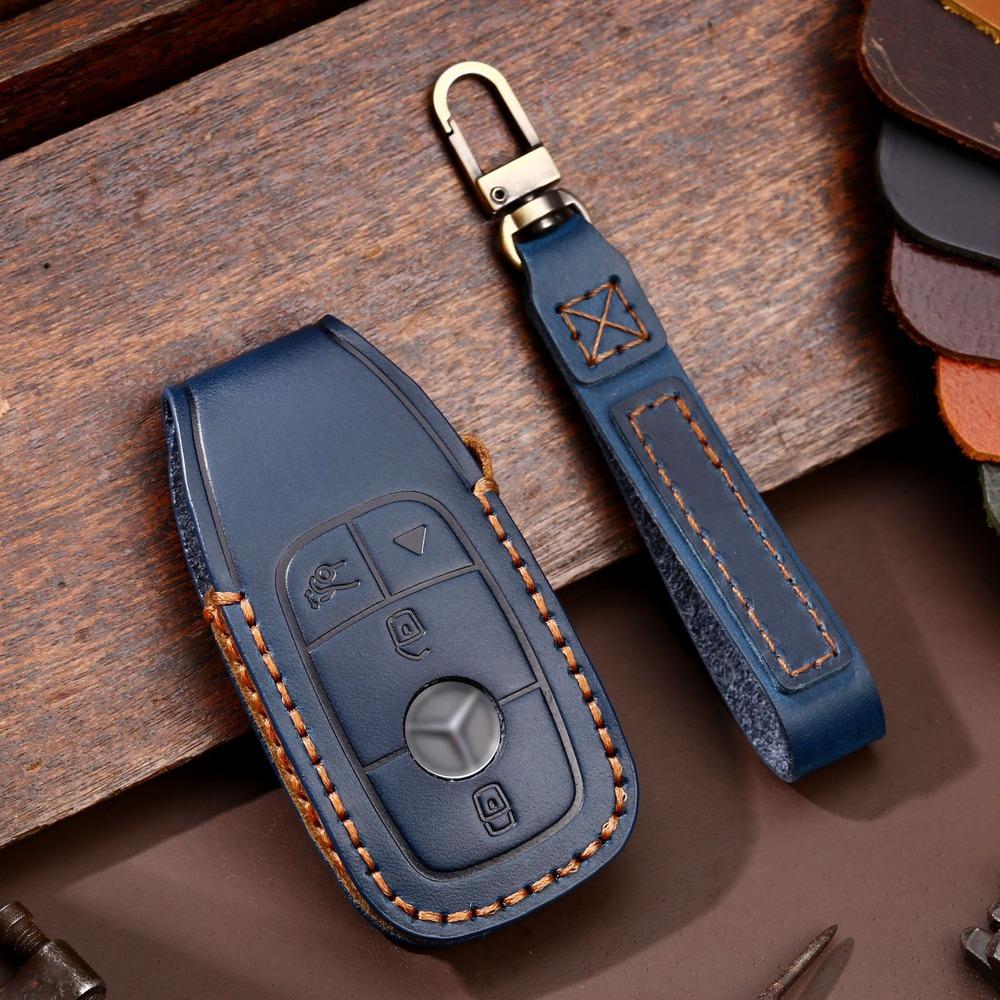 Leather Car Key Fob Case Cover Shell For Mercedes Benz A C S E GLA GLC CLS Class W205 W213 W177 W222 Remote Holder Bag Keychain