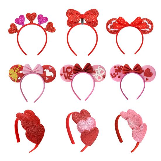 Повязка на голову на День святого Валентина, блестящая, красная, розовая, с сердечком, повязка для волос, блестящая, милая, аксессуары для волос на уши для Валентина