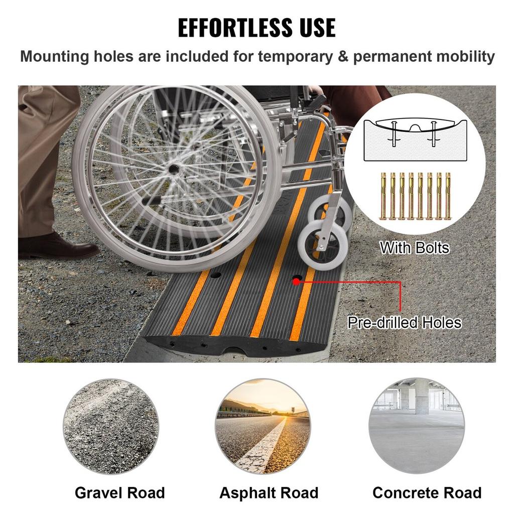 Curb Ramp, 2.6" Rise Rubber Driveway Ramps, Heavy Duty 33069 lbs Weight Capacity Threshold Ramp, Curbside Bridge Ramps for Loading Dock Garage