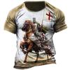 Summer T-shirt Men's Short Sleeve Shirt Vintage Templar Graphic 3D Print T-shirt Casual Oversized Clothing High Quality Tops
