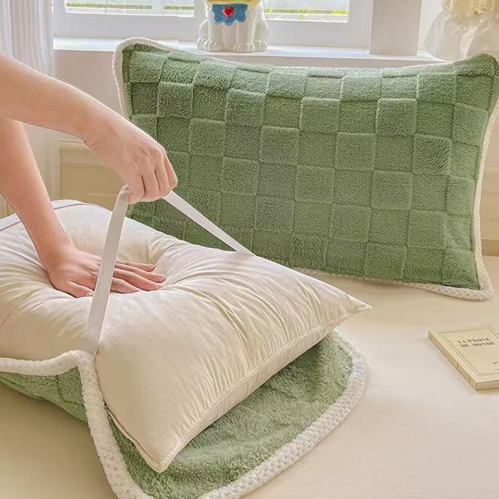 2 шт. Наволочка из кораллового флиса, плюшевая наволочка, прочные жаккардовые наволочки в клетку, зима