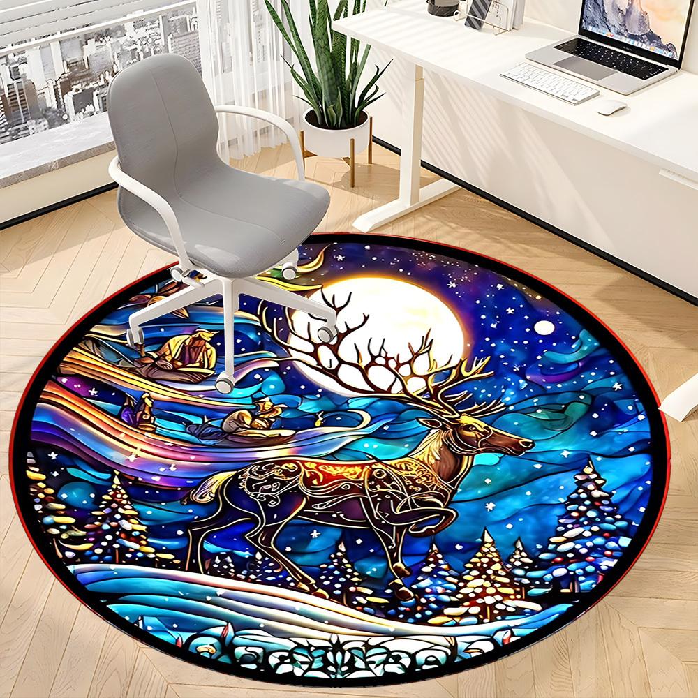 1pc Winter Wonderland Chair Carpet for Office, Round Polyester Mat, Indoor Decor for Office, Easycare Fabric, Washable Non-slip Area Carpet