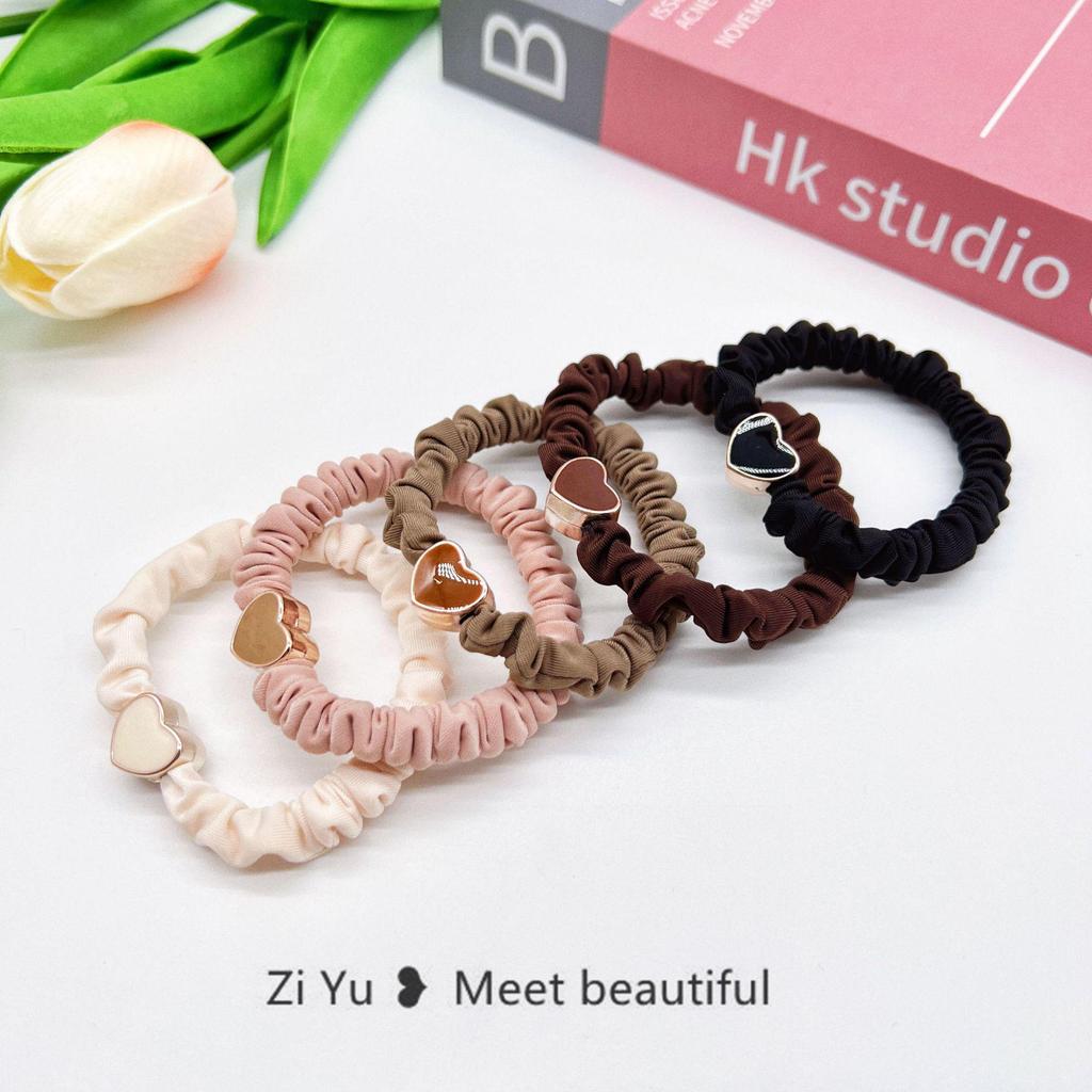 Textured Geometric Love Beaded Hair Ring - Black Rubber Band, Korean Style