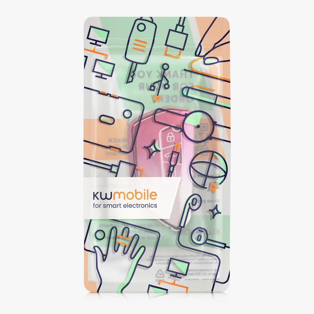 kwmobile Чехол для ключа автомобиля VW Golf 8 с 3 кнопками - Чехол для ключа с глянцевой отделкой TPU - Противоударная защита ключа автомобиля, матовый розовый/серебристый