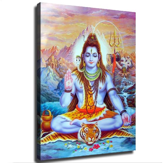 Weouio Lord Shiva Statue Hindu God Posters Canvas Wall Art, Suitable for Living Room Bedroom Study Office Cafe Pub Etc, Perfect Holiday Gift and Home