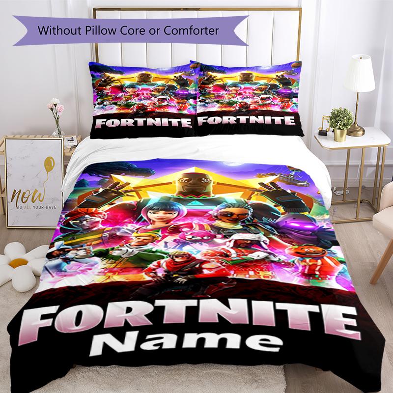 3pcs Custom Name Fortnite Bedding Set Duvet Cover Closure Includes 1 Duvet Cover & 2 Pillowcases, Soft and Comfortable for All Seasons.