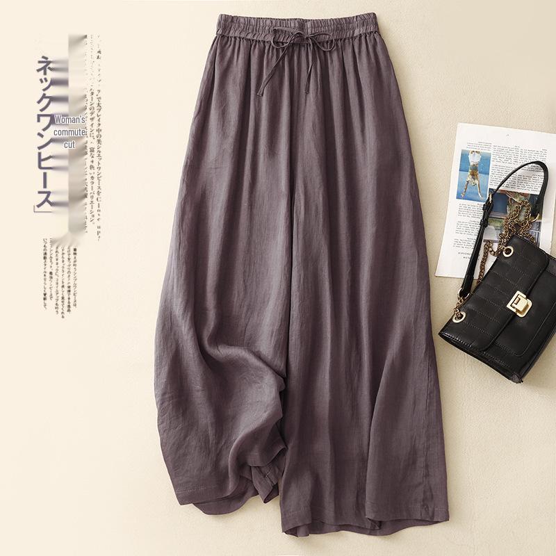 Женские повседневные брюки с широкими штанинами и эластичной талией - Хлопок Лен Двухслойные