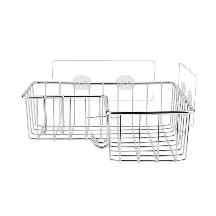 Adhesive Eco-Friendly Dual Tier Stainless Steel Bathtub Caddy Wall Mounted No Drill Bathroom Basket Storage Shower Shelf Corner