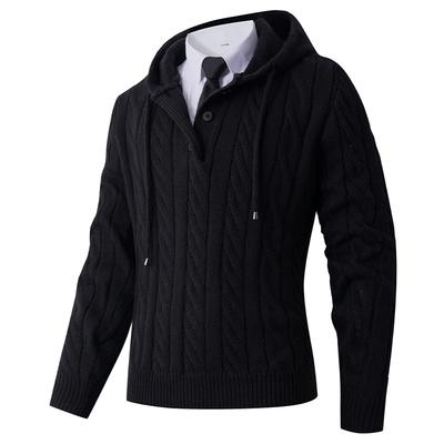 Повседневный Простой Свитер Мужской Однотонный Универсальный Вязаный Базовый Топ с Капюшоном