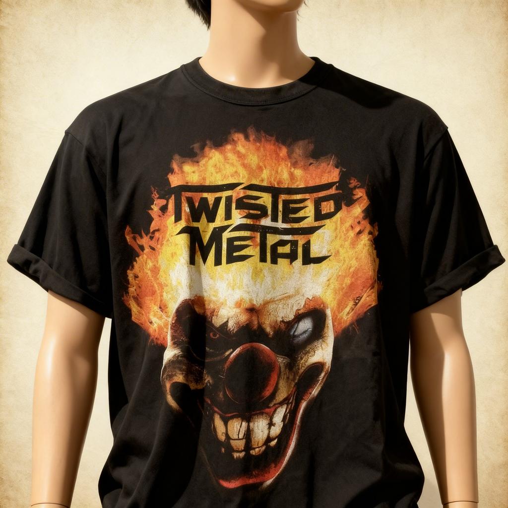 Twisted Metal Ретро стиль Мужская Женская классическая футболка Плотный хлопок Унисекс Футболка