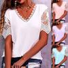 Women's T-shirt Explosive Lace Stitching Loose V-neck Short-sleeved T-shirt