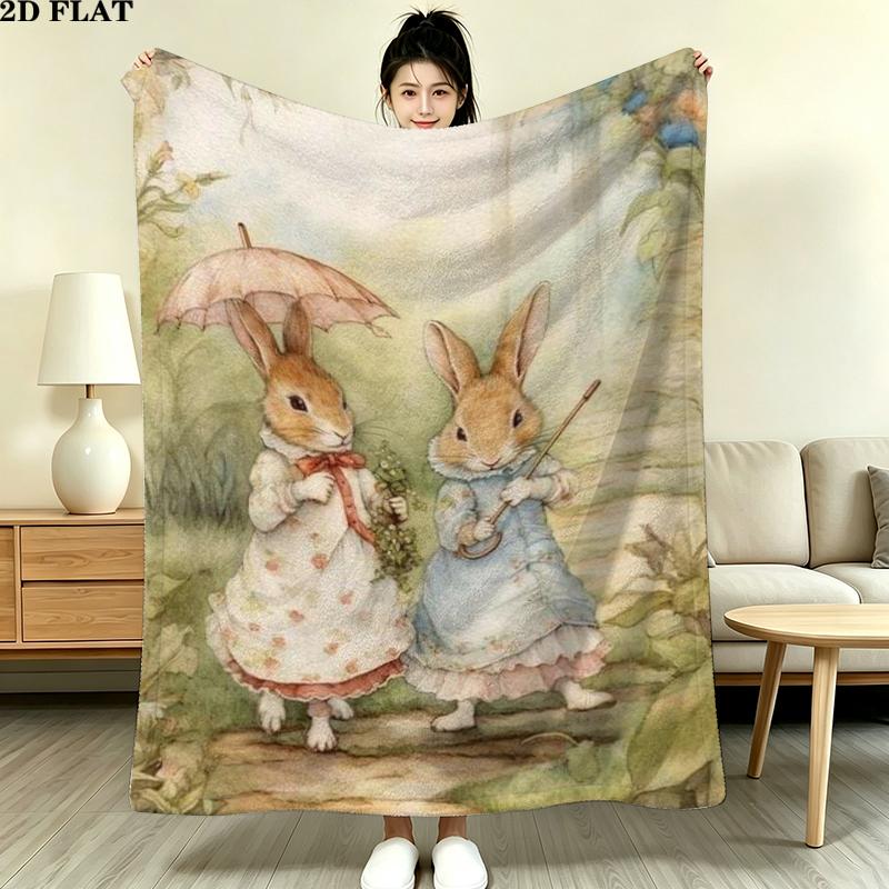 Tale Peter Rabbit Print Flannel Blanket, High quality Comfortable for All Seasons, Home Decor, Warmth and Comfort, Perfect for Christmas Gifts