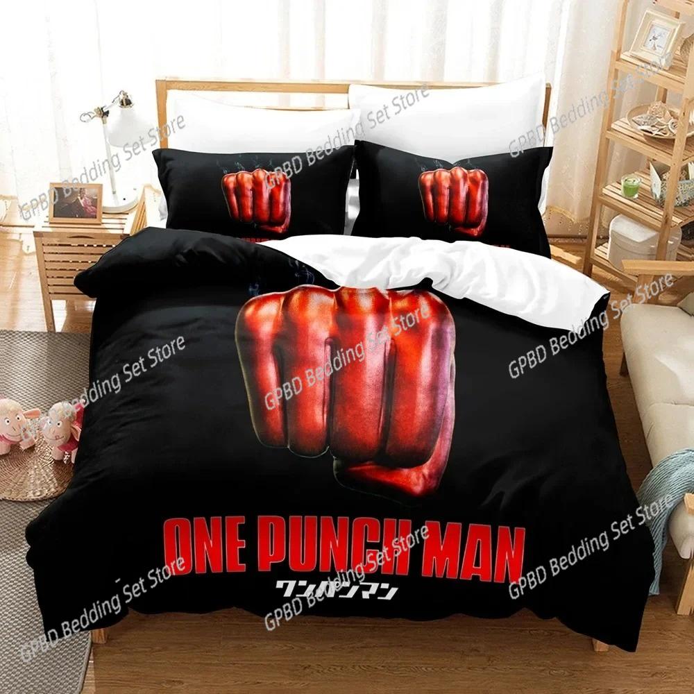 Аниме One-Punch Man Сайтама Комплект постельного белья 3D-печать Подходит для спальни Мягкий комплект пододеяльника С наволочками Детский домашний текстиль