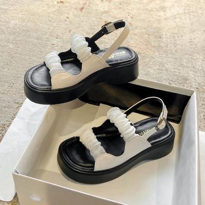 Модные плиссированные кружевные сандалии на платформе женские дизайнерские белые шифоновые и кожаные лоскутные гладиаторские сандалии женские туфли-маффины